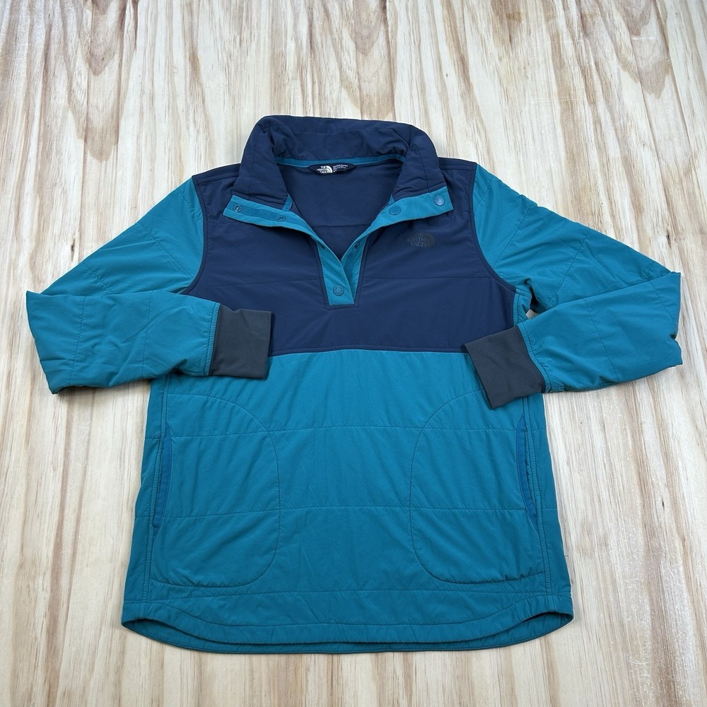 The North Face Women's Medium Blue Colorblock Mountain 1/4 Snap Quilted Pullover